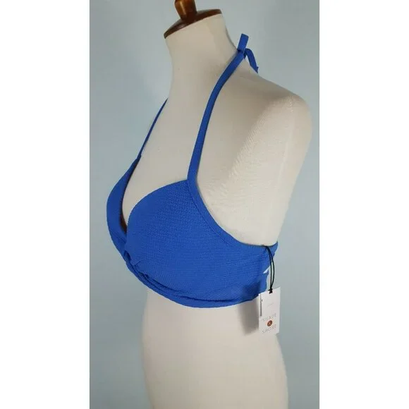 Shade & Shore 36C Textured Twist Front Light Lift Bikini Top Blue - Picture 5 of 9